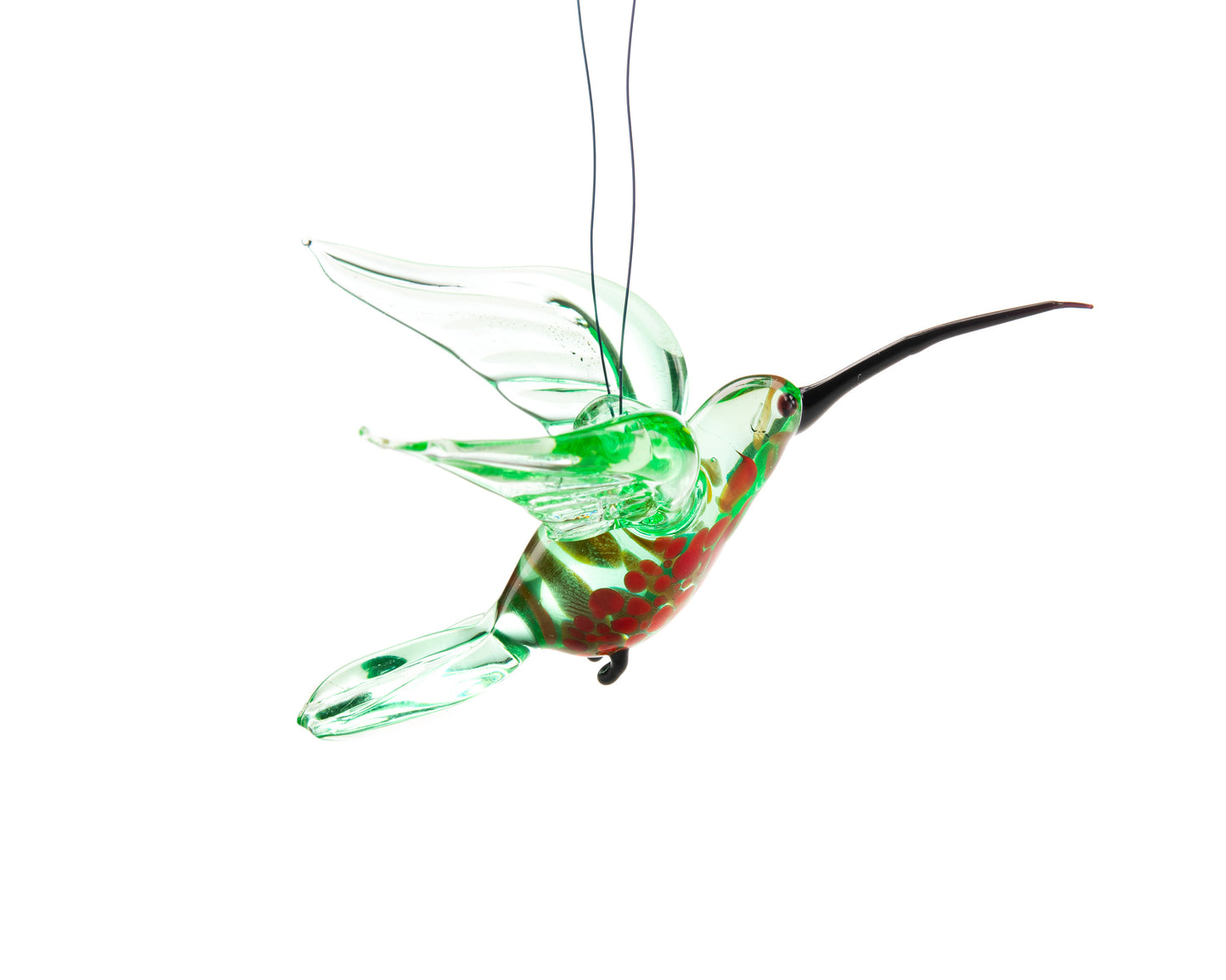Green Red Uranium Glass Hummingbird Pendant Glowing UV Bird Figurine Handmade Lampwork Hanging Miniature