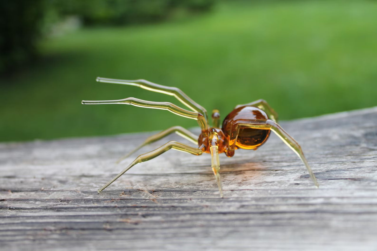 Glass Spider Figurine – Amber Legs & Body – 2.5 Inches – Lampwork Art