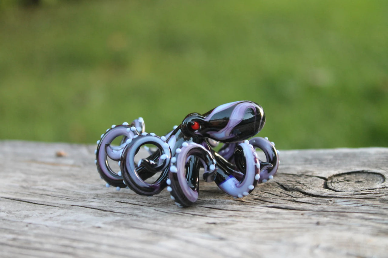 Purple Black Blown Glass Octopus, Glass Octopus, Glass, Octopus, Ocean, Octopus Sculpture, Squid, Kraken, Sea, Cephalopod, Blown Glass, Octopus Figurine