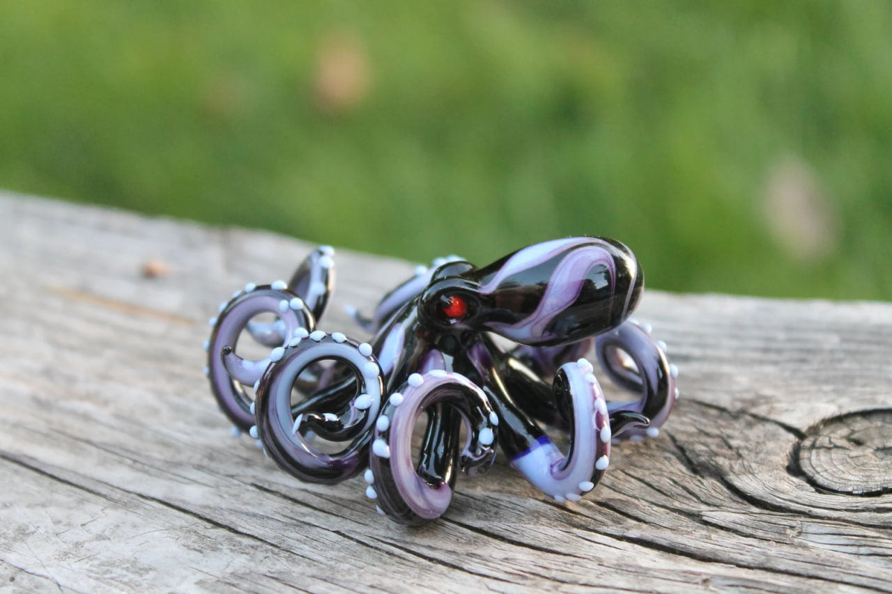 Purple Black Blown Glass Octopus, Glass Octopus, Glass, Octopus, Ocean, Octopus Sculpture, Squid, Kraken, Sea, Cephalopod, Blown Glass, Octopus Figurine