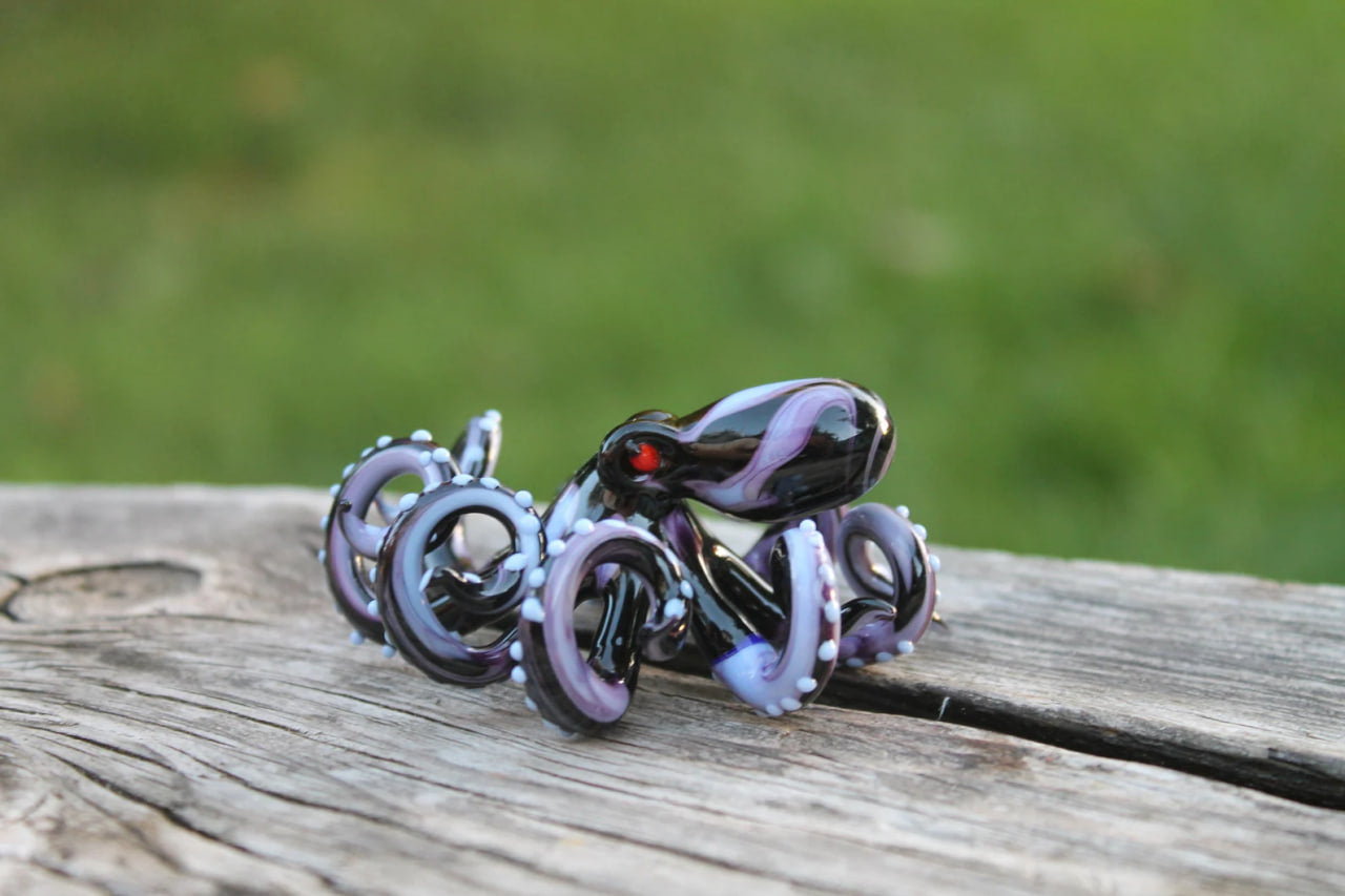 Purple Black Blown Glass Octopus, Glass Octopus, Glass, Octopus, Ocean, Octopus Sculpture, Squid, Kraken, Sea, Cephalopod, Blown Glass, Octopus Figurine