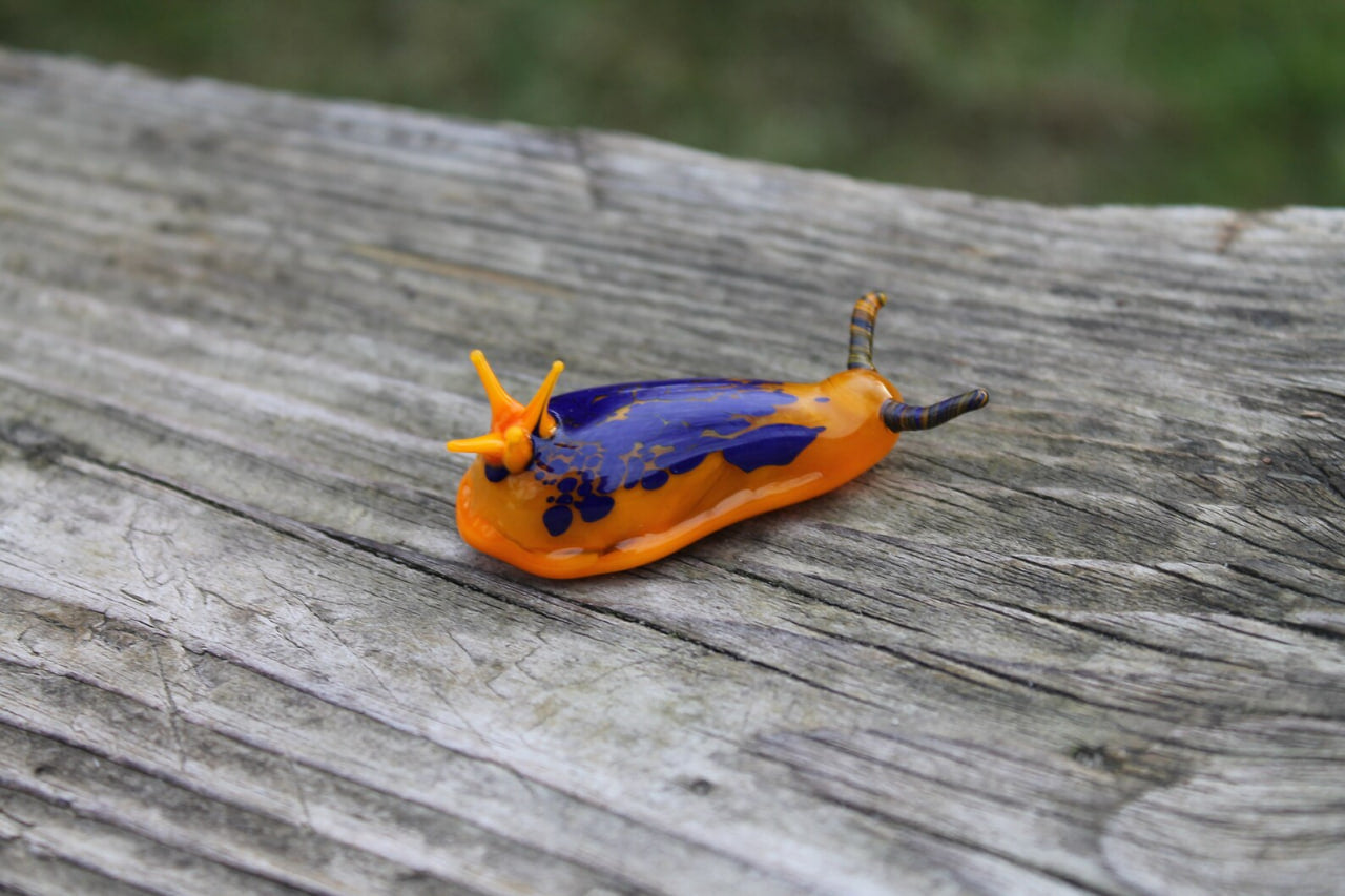 Vibrant Orange And Blue Glass Sea Slug Figurine 2 Inches