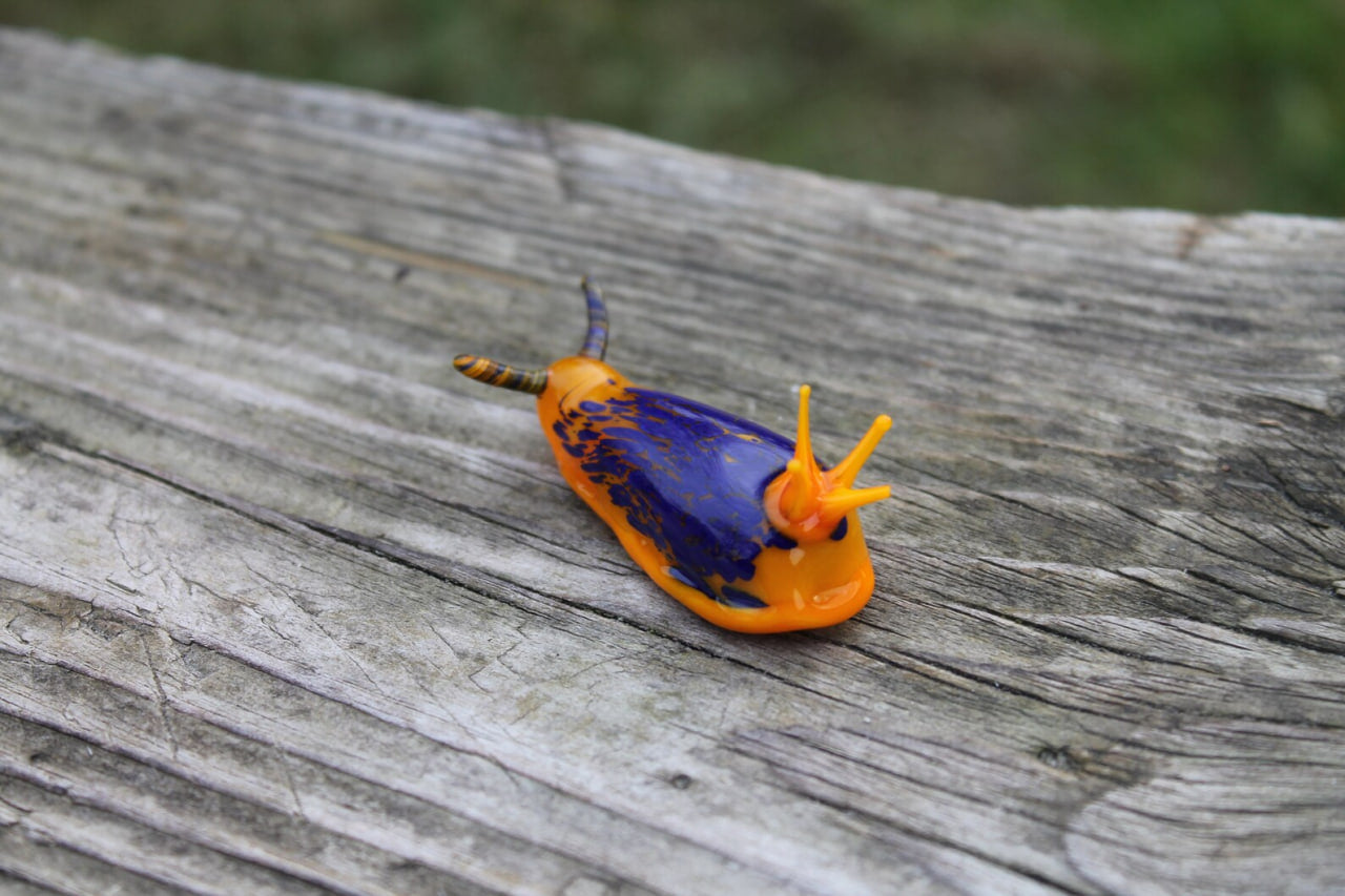 Vibrant Orange And Blue Glass Sea Slug Figurine 2 Inches