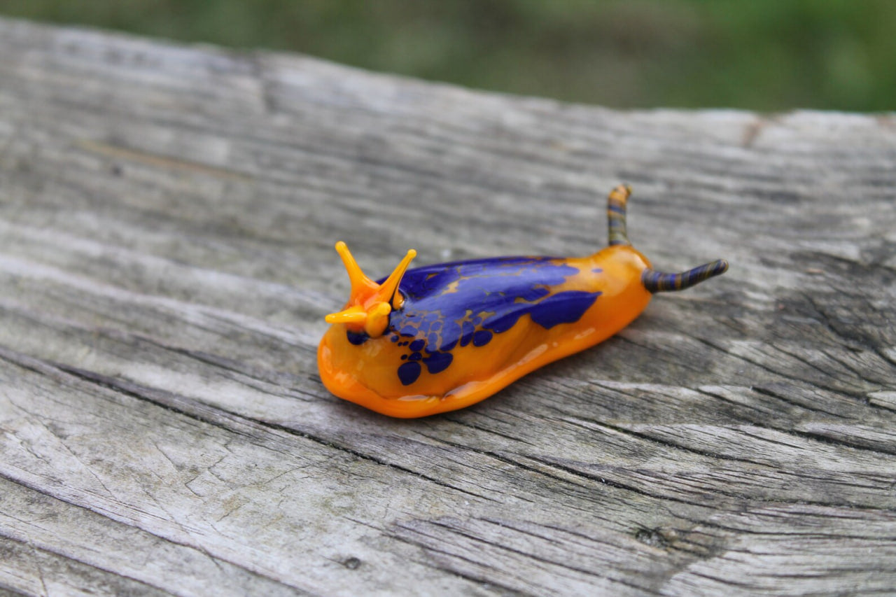Vibrant Orange And Blue Glass Sea Slug Figurine 2 Inches