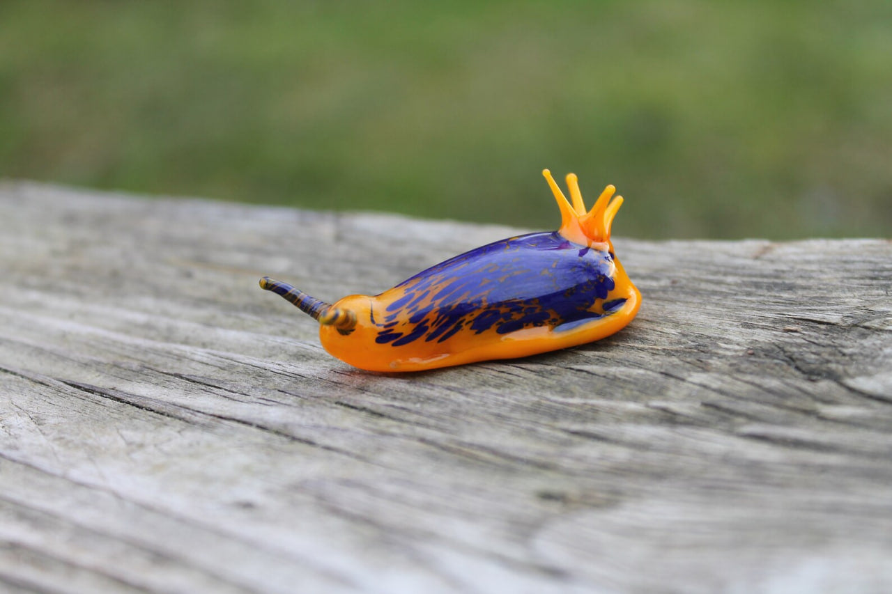 Vibrant Orange And Blue Glass Sea Slug Figurine 2 Inches