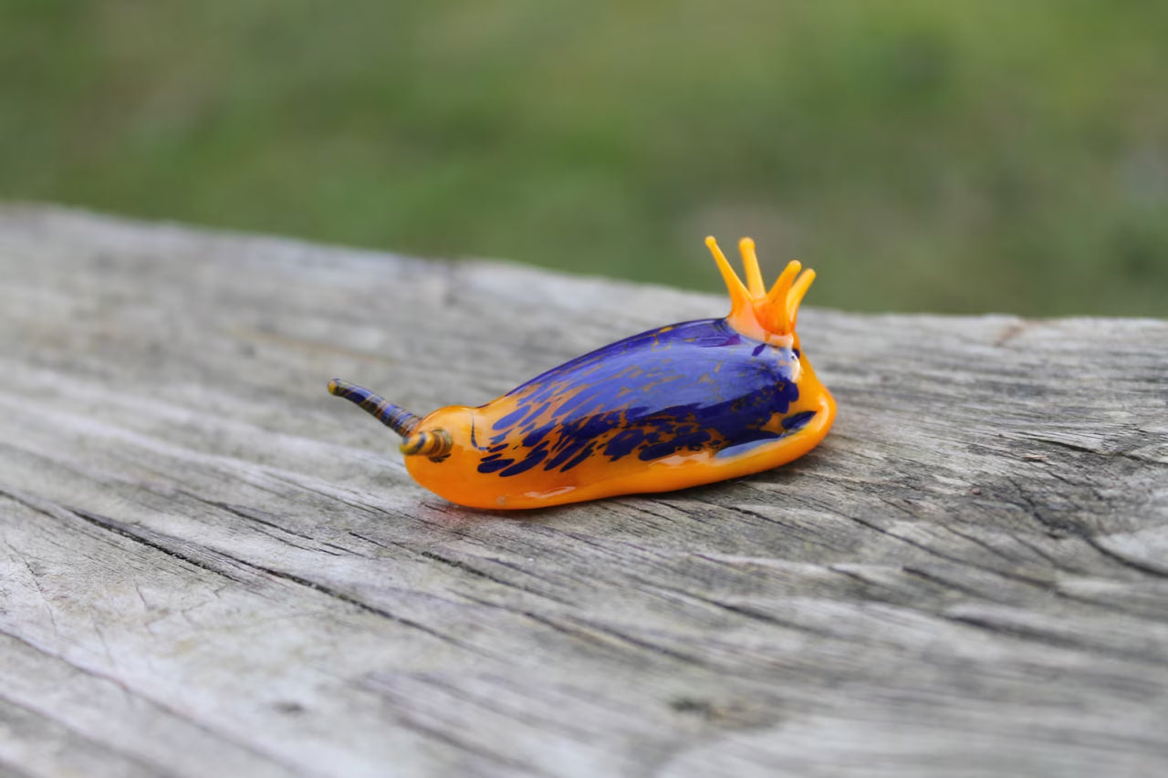 Vibrant Orange And Blue Glass Sea Slug Figurine 2 Inches