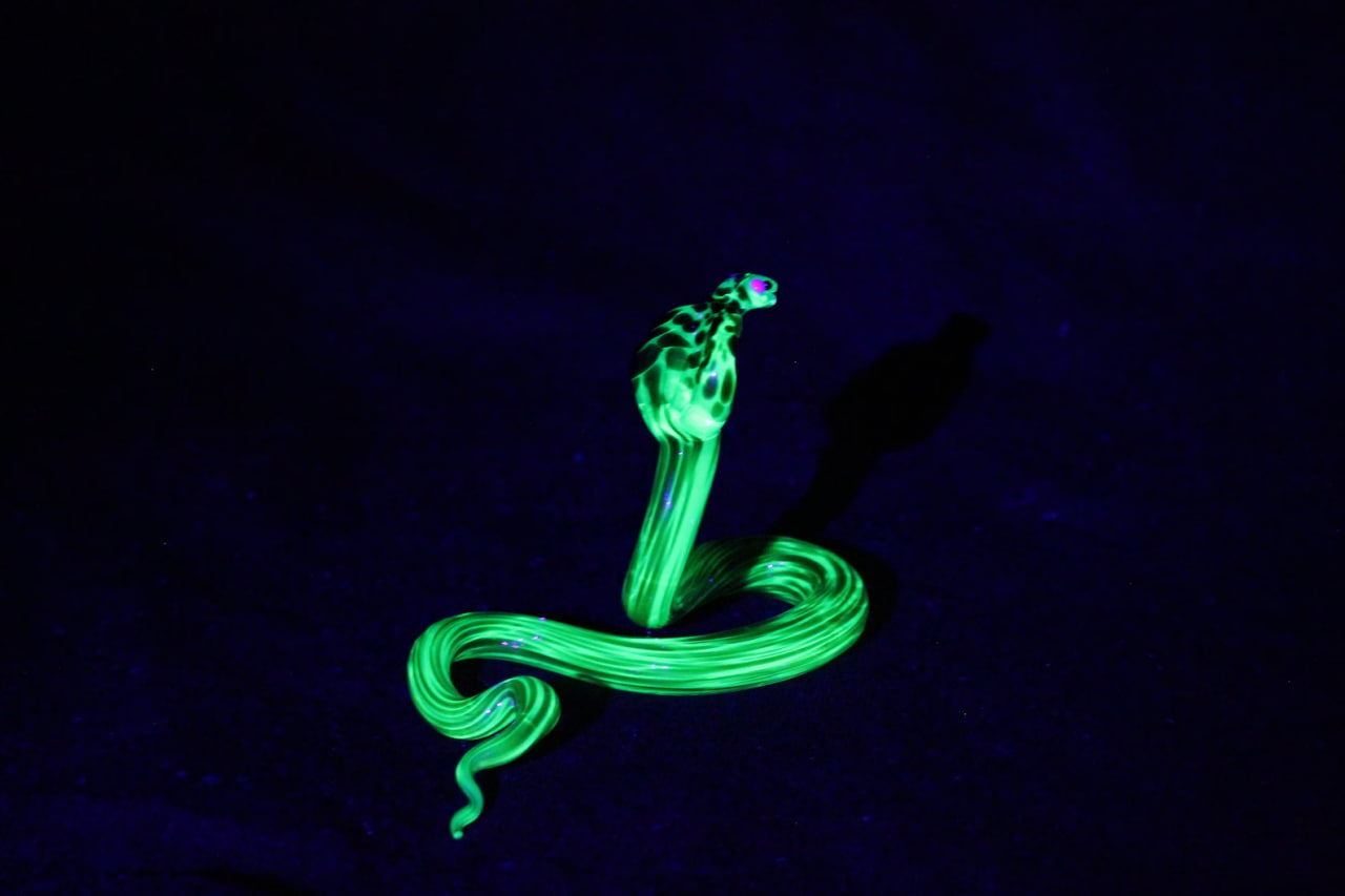 Uranium Glass Cobra Figurine — Glowing Snake Art in Jar