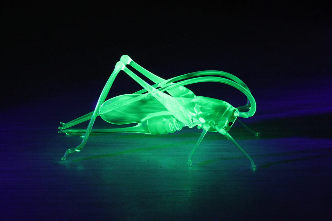 Uranium Glass Grasshopper Figurine – Glowing Handmade Insect Sculpture