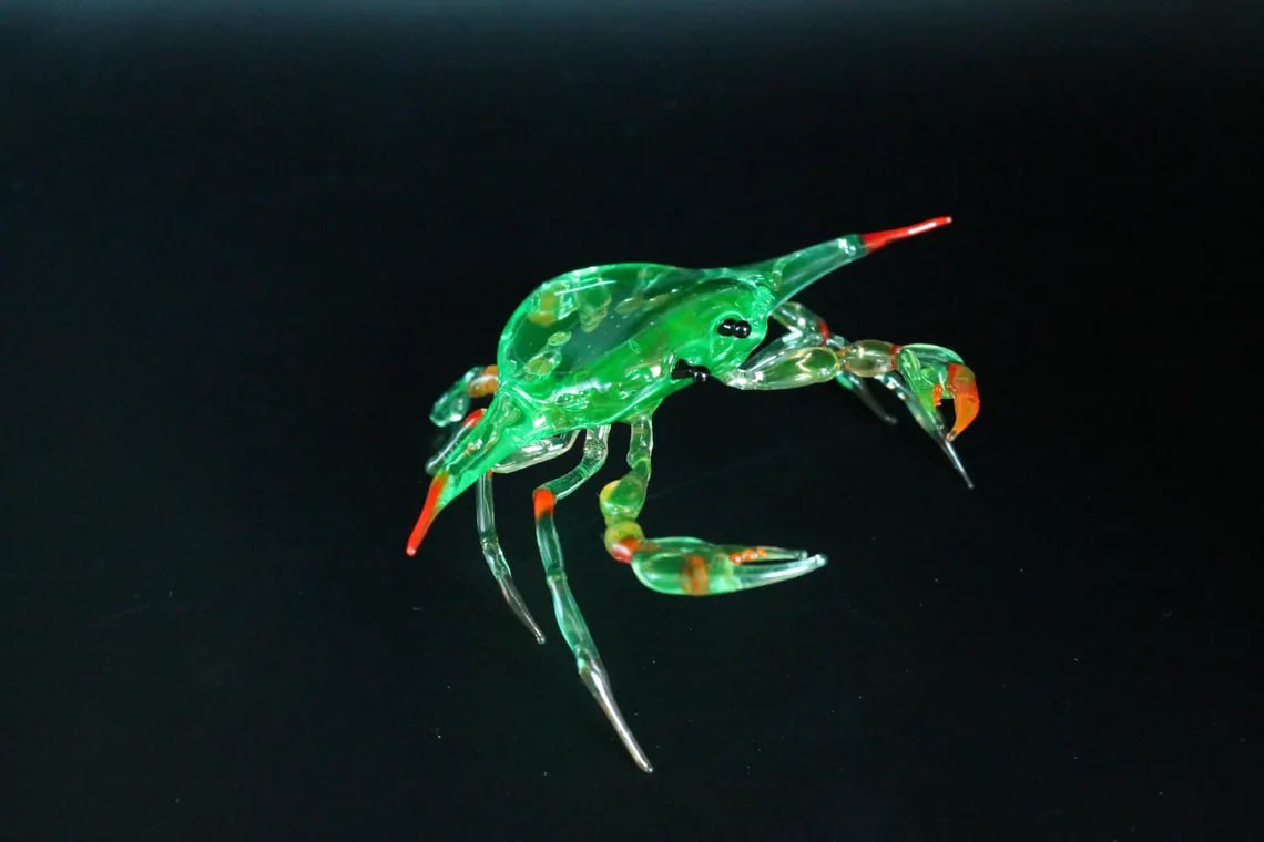 Uranium Glass Crab Figurine Maryland Blue Crab Miniature UV Reactive Glass Ocean Animal Coastal Decor Handmade