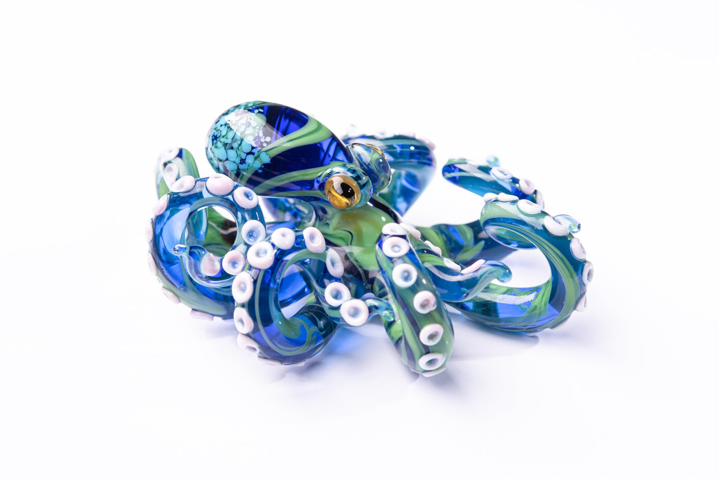 The Blue and Green Octopus pendant blown glass octopus necklace