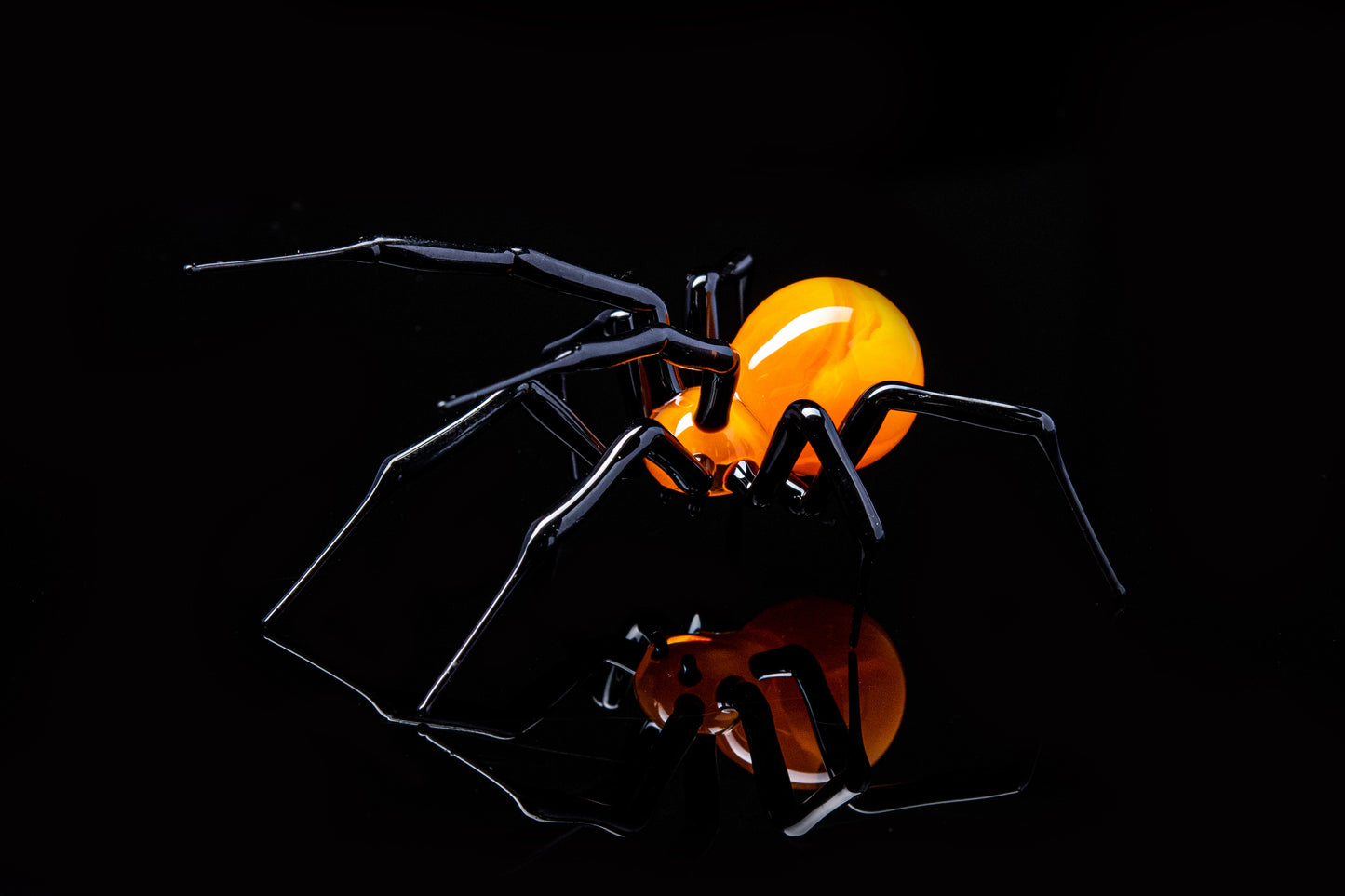 Glass Spider Figurine With Bright Orange Body, Handmade 2.8-Inch Art
