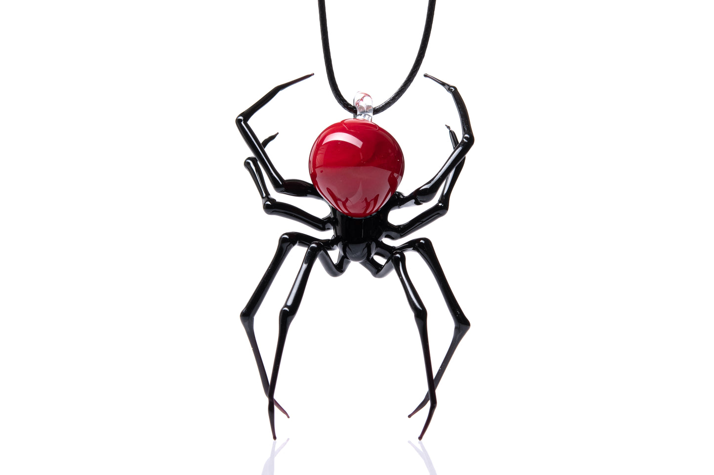 Red Glass Spider Pendant With Black Legs – Handmade Lampwork