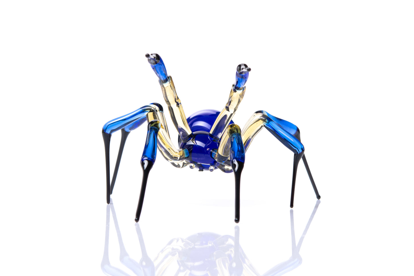 Blue And Amber Murano Glass Spider Figurine With Black Legs