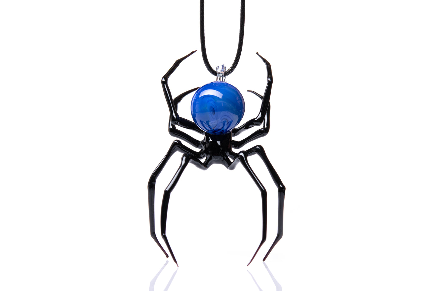Deep Blue Spider Necklace – Blown Murano Glass Arachnid Sculpture