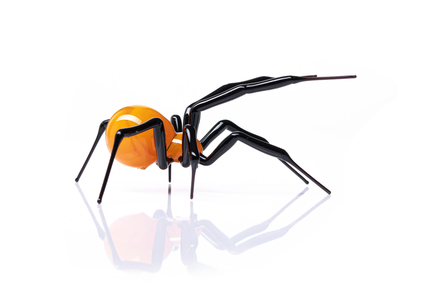 Glass Spider Figurine With Bright Orange Body, Handmade 2.8-Inch Art