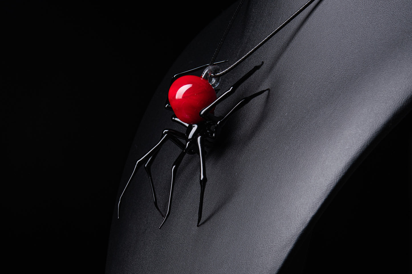Red Glass Spider Pendant With Black Legs – Handmade Lampwork