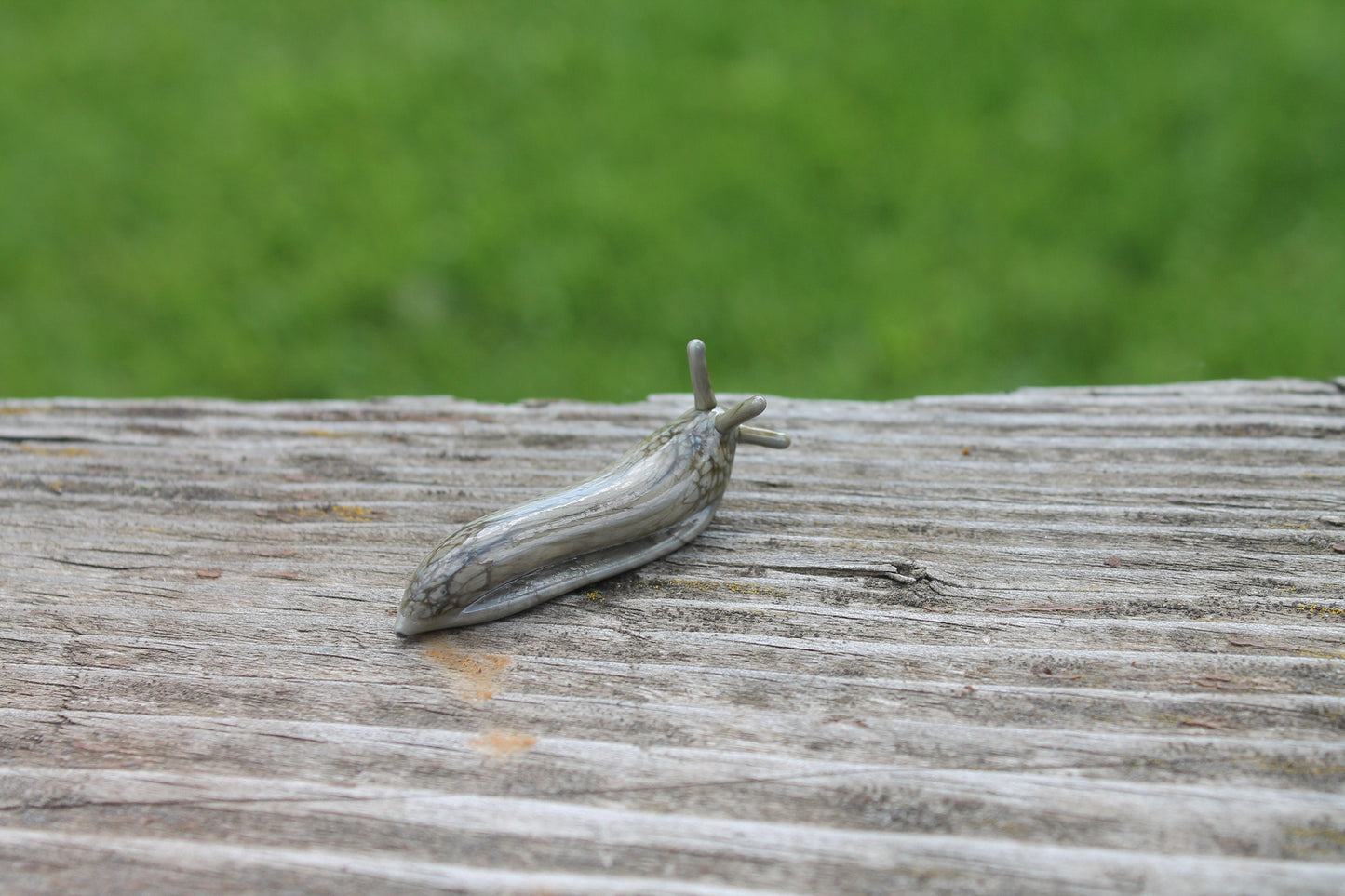 Miniature Glass Slug Figurine In Gray Marble Murano Style