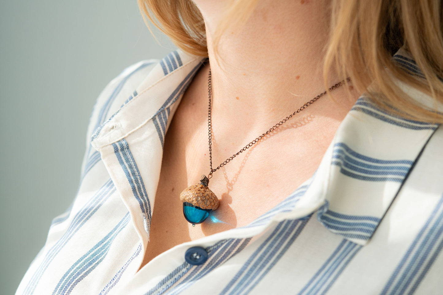 Peter Pan Kiss Necklace Glass Acorn