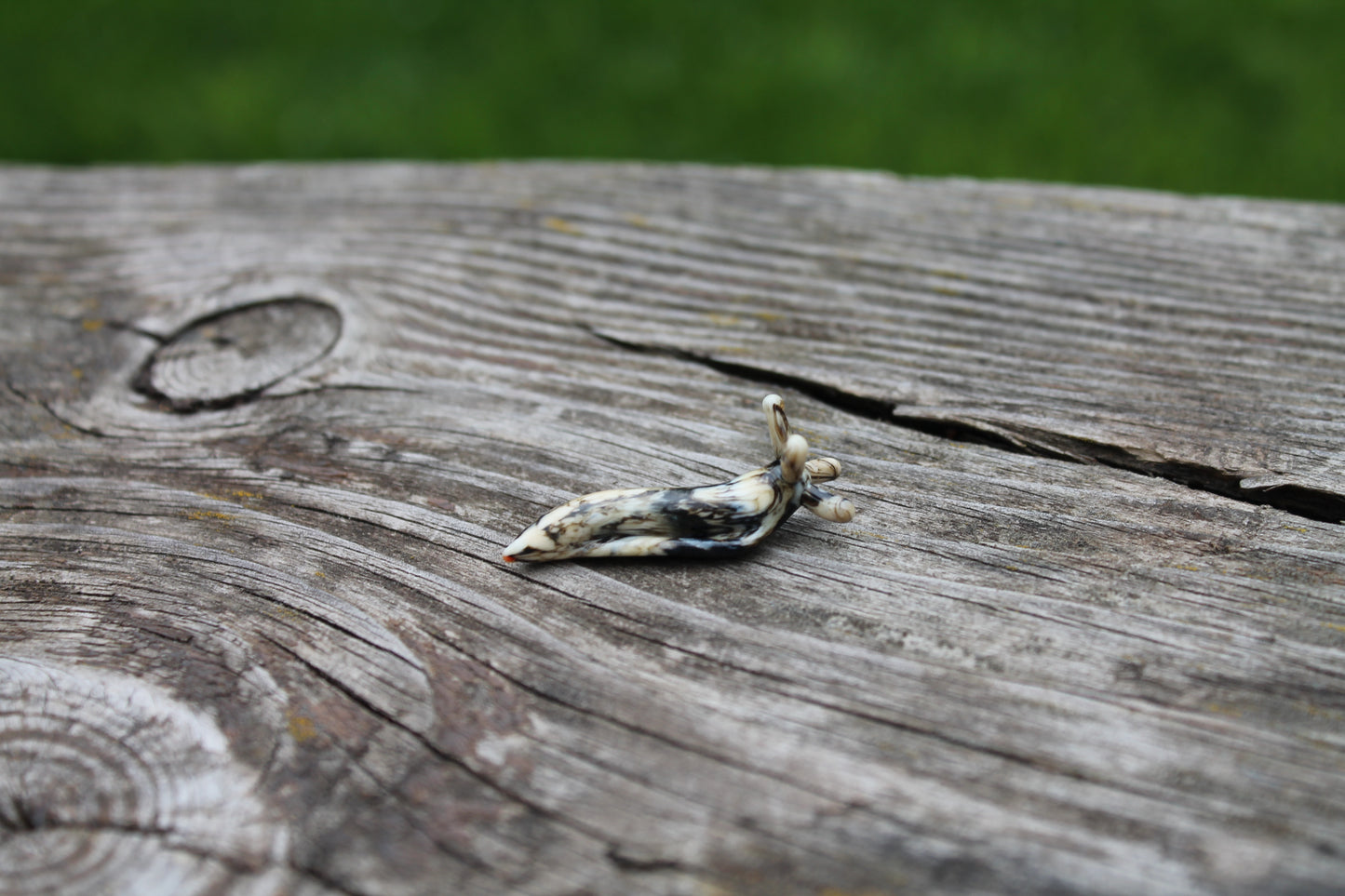 Miniature Black And Ivory Glass Slug Figurine - Lampwork Art