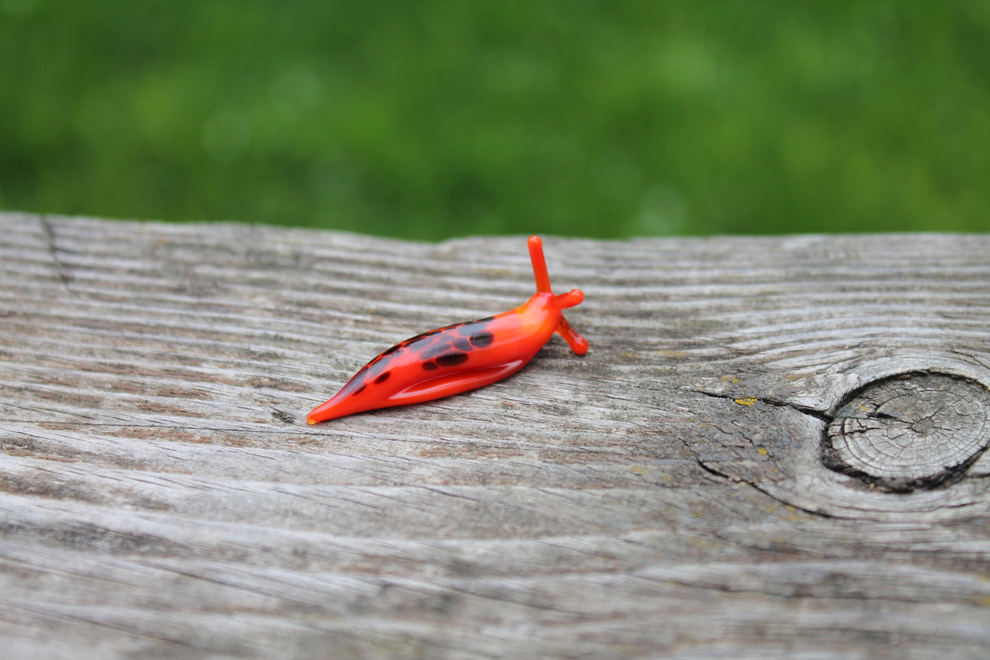 Bright Red Glass Slug Figurine With Spots — Handmade Miniature