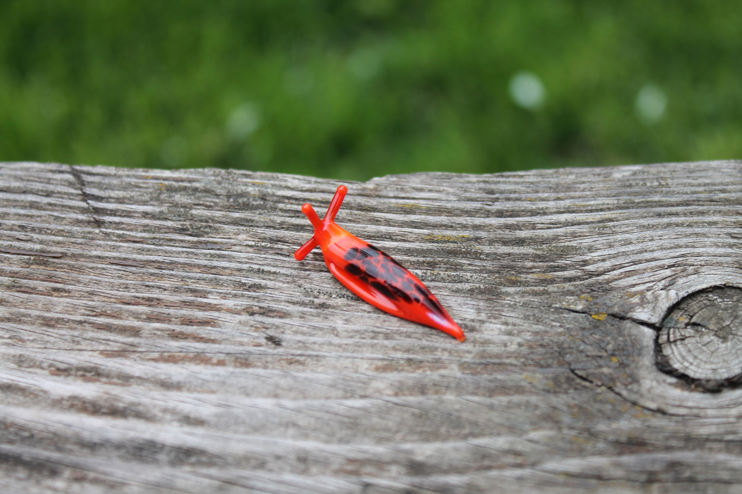 Bright Red Glass Slug Figurine With Spots — Handmade Miniature