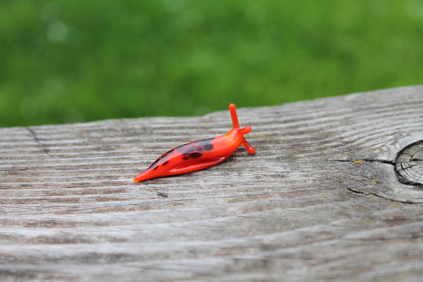 Bright Red Glass Slug Figurine With Spots — Handmade Miniature