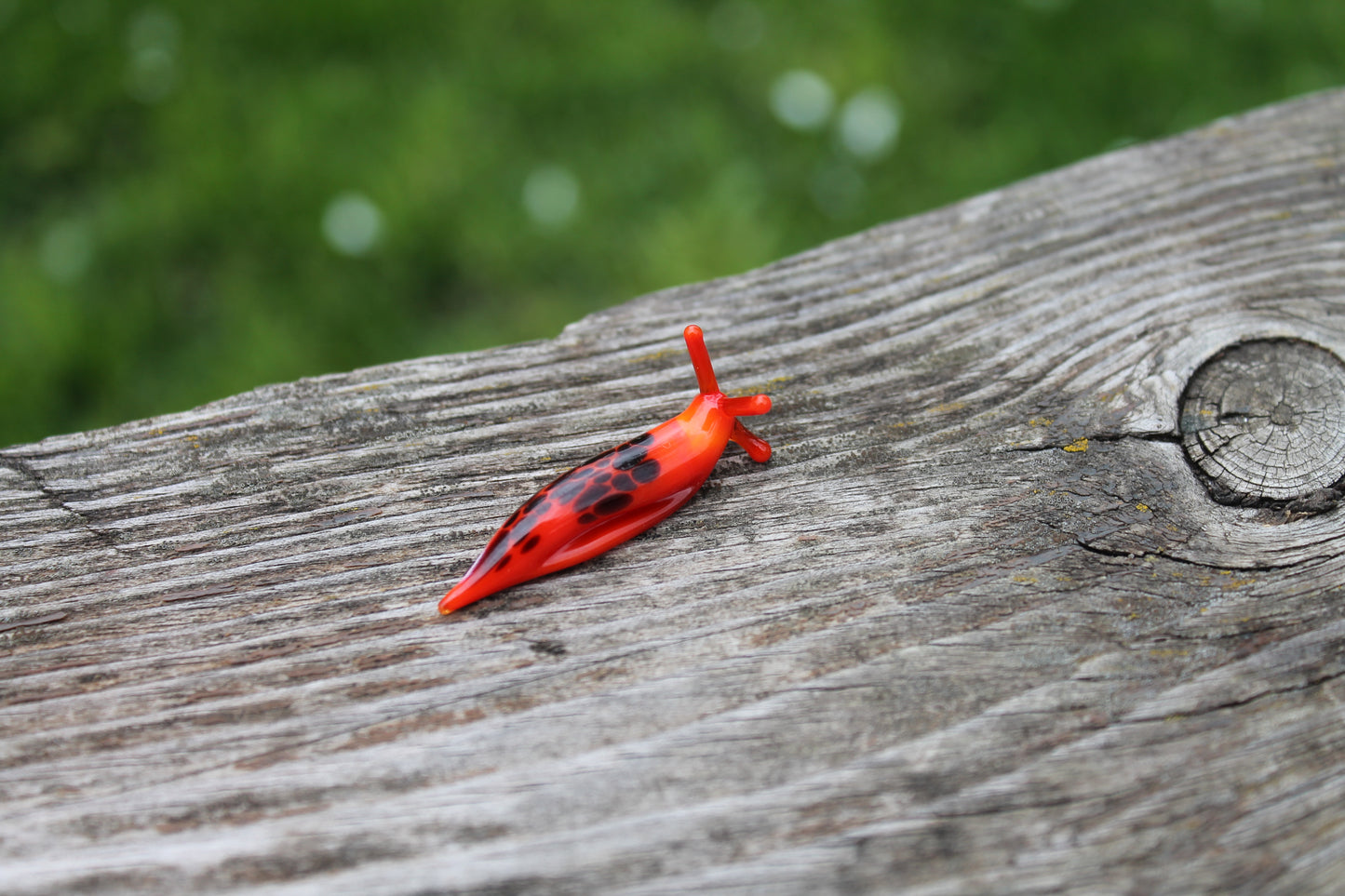 Bright Red Glass Slug Figurine With Spots — Handmade Miniature