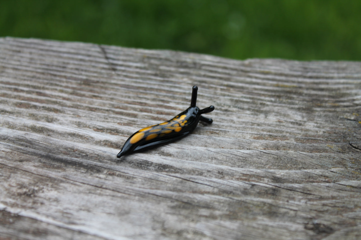 Tiny Black And Yellow Murano Glass Slug Figurine For Decorati
