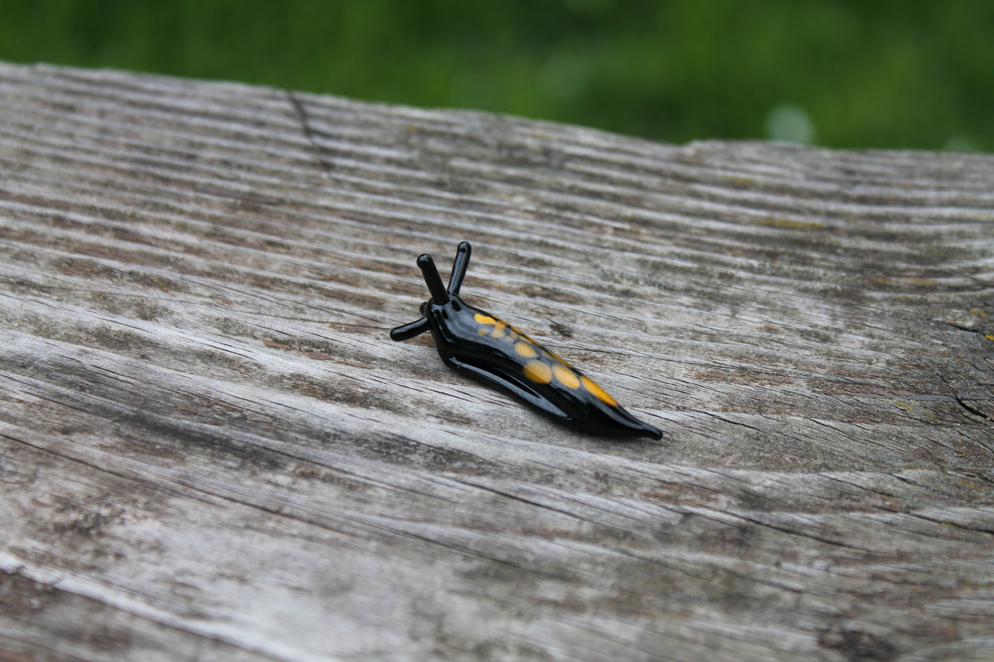 Tiny Black And Yellow Murano Glass Slug Figurine For Decorati