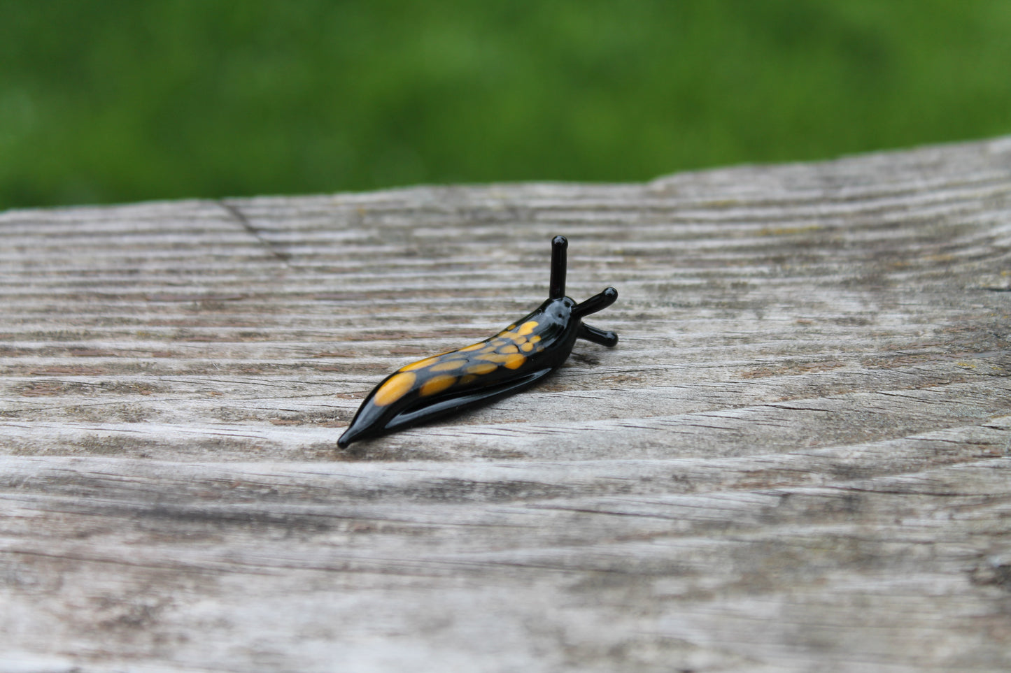 Tiny Black And Yellow Murano Glass Slug Figurine For Decorati