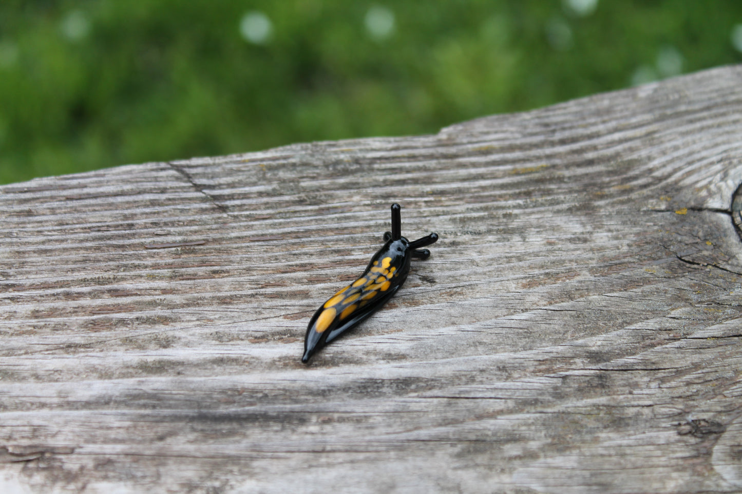 Tiny Black And Yellow Murano Glass Slug Figurine For Decorati