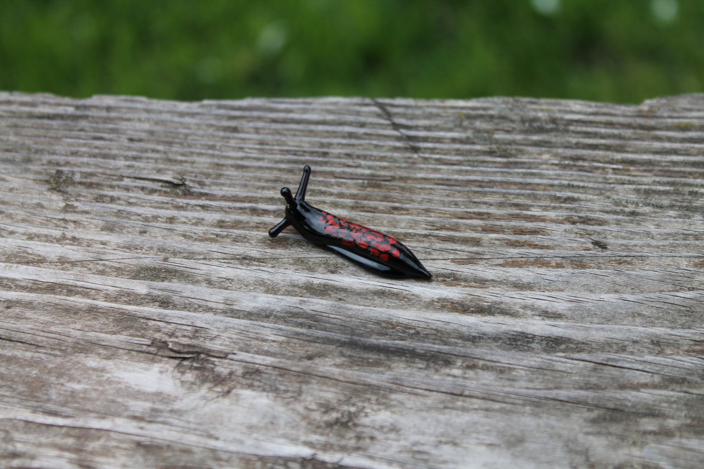 Tiny Black And Yellow Murano Glass Slug Figurine For Decorati