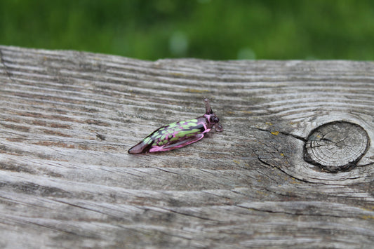 Purple Glass Slug Figurine With Green Petal Pattern, Unique Design