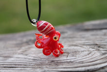 Load image into Gallery viewer, Red Glassy Garden Octopus Pendant Handmade Glass Octopus Keepsake Pendant
