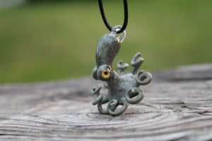 Gray Handcrafted Glass Octopus Pendant Aqua Amulet Octopus Necklace