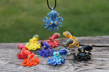 Load image into Gallery viewer, Red Green Tentacle Treasures Pendant Handblown Glass Octopus Oceanic Necklace
