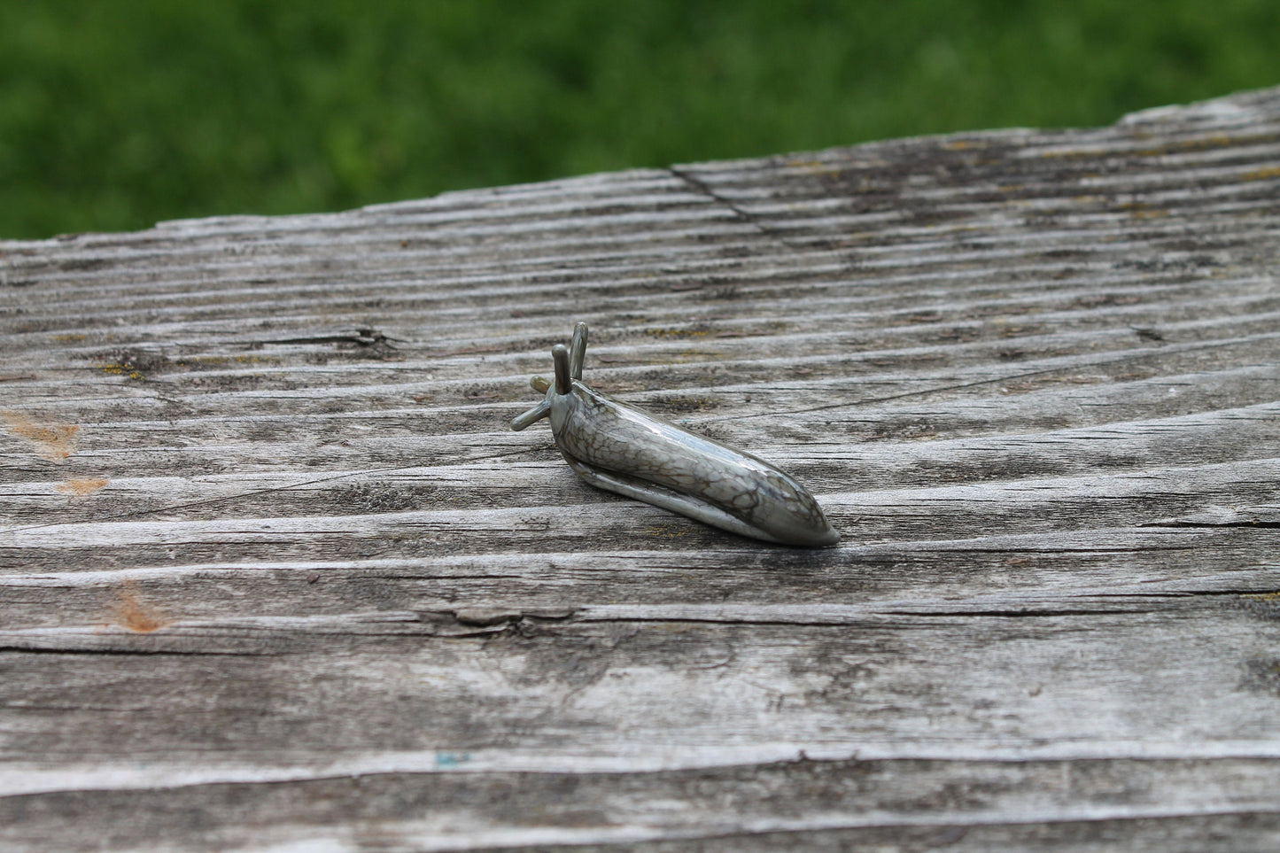 Miniature Glass Slug Figurine In Gray Marble Murano Style