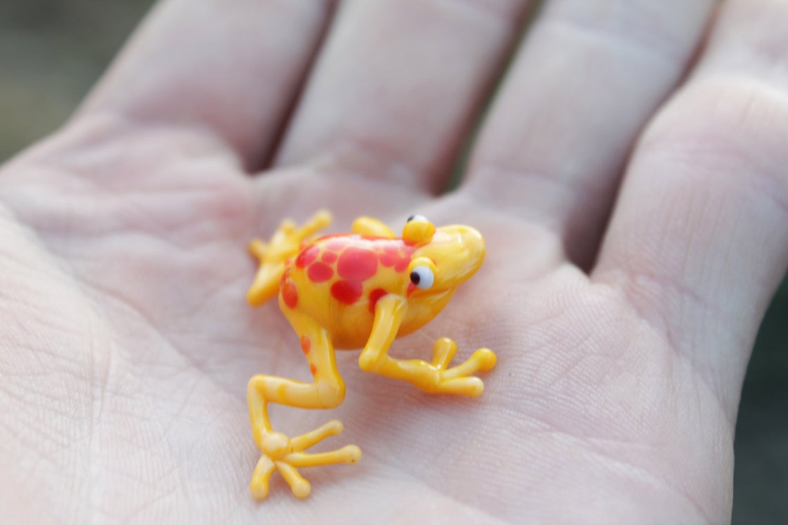 Handmade Yellow And Orange Glass Frog Figurine | Lampwork Murano Art