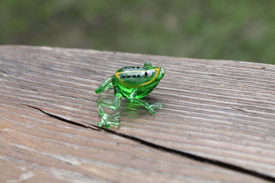Handmade Green Transparent Glass Frog Figurine | Murano Lampwork Art