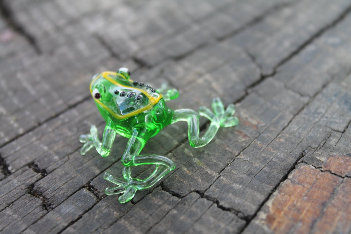 Handmade Green Transparent Glass Frog Figurine | Murano Lampwork Art