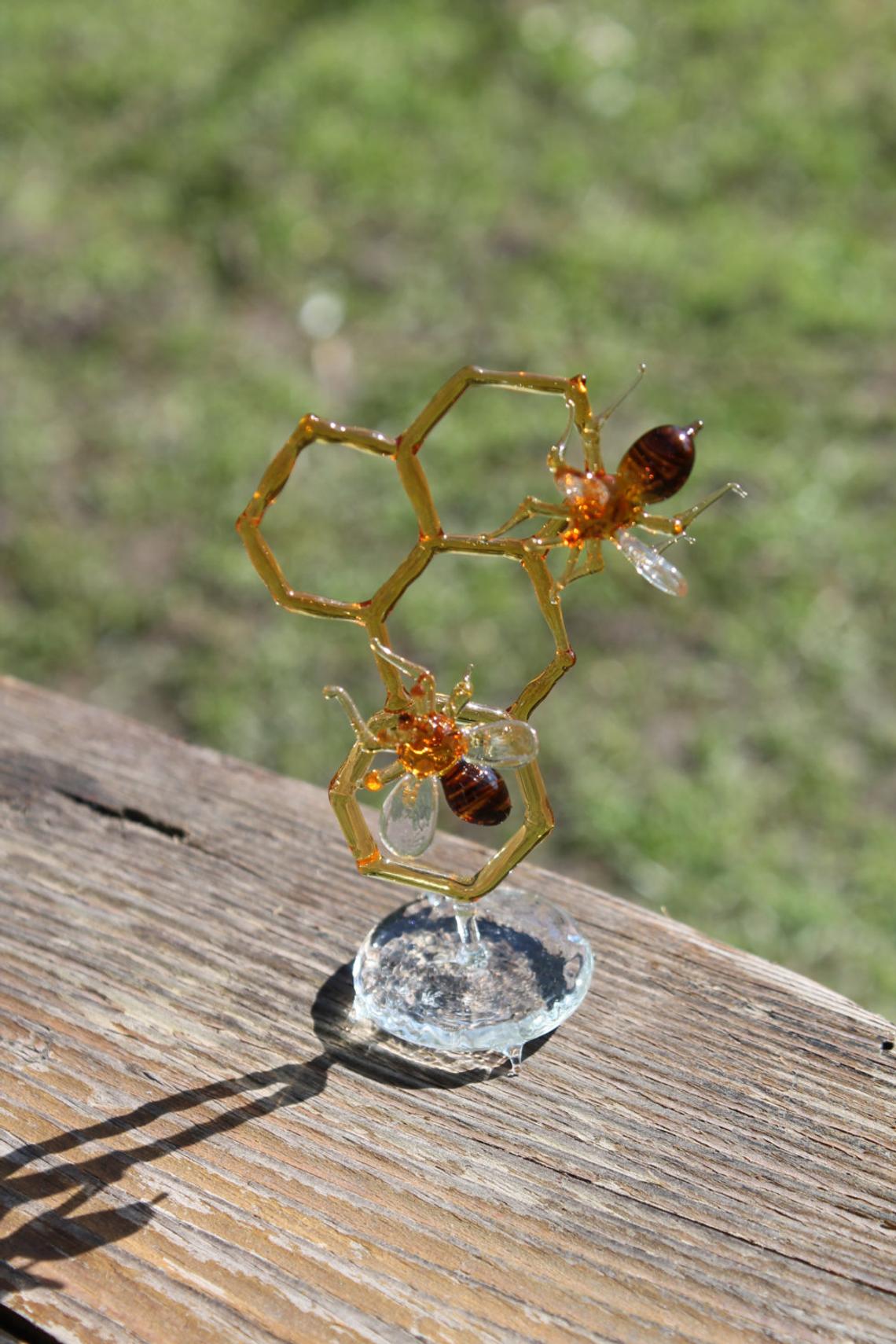 Glass Honeycomb and Bee Collectible Figurine Glass Bee Blown Glass honeybee Honeybee and Honey comb