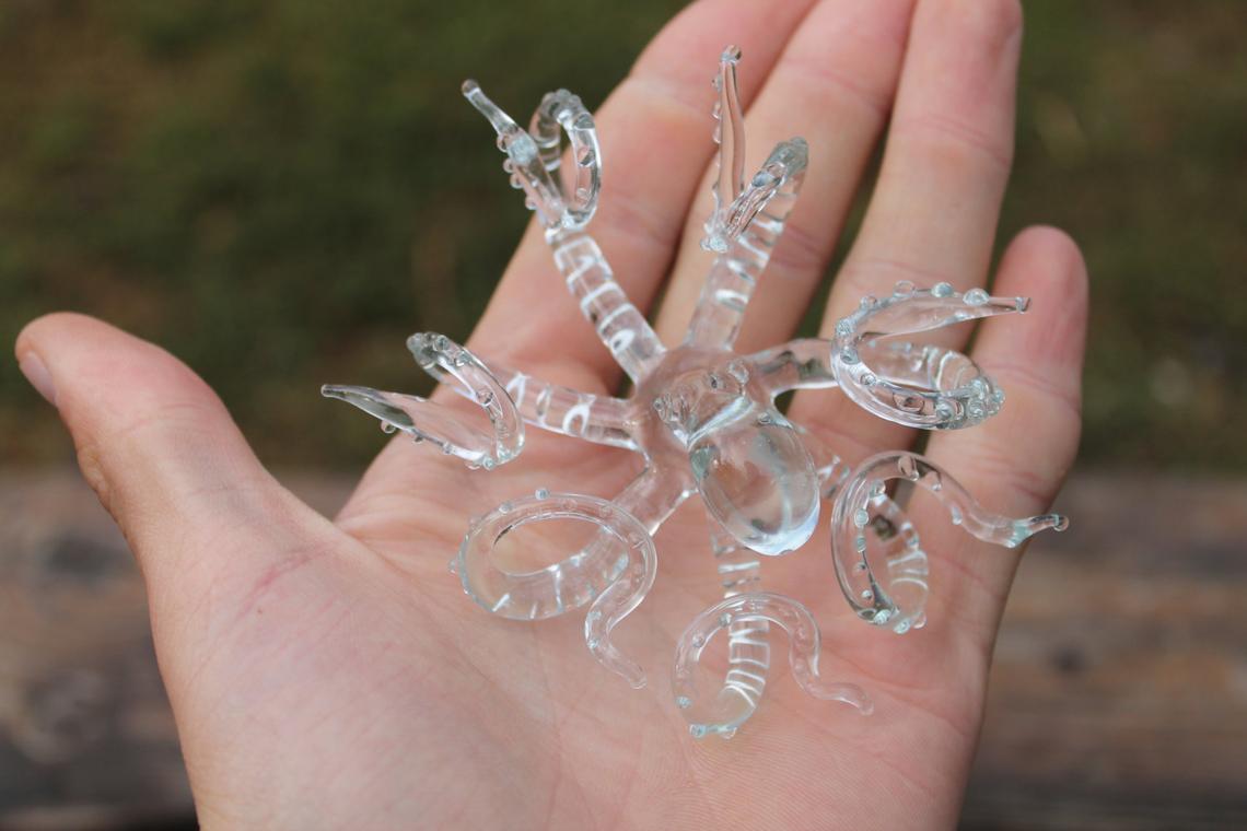 Transparent Blown Glass Octopus, Ocean, Octopus Sculpture