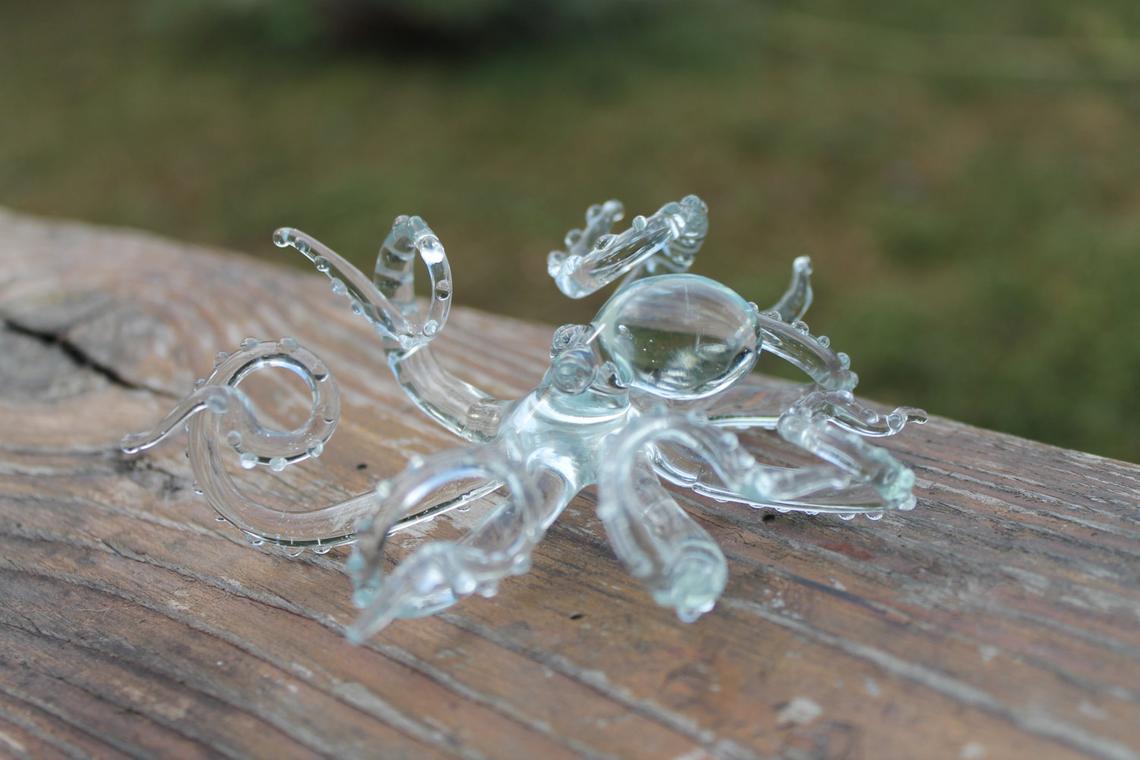 Transparent Blown Glass Octopus, Ocean, Octopus Sculpture