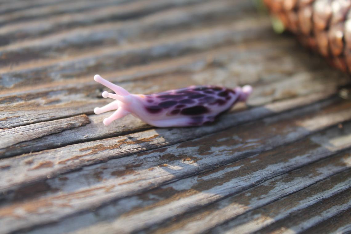 Unique Purple Spotted Glass Slug – Lampwork Miniature, 1.2 Inches