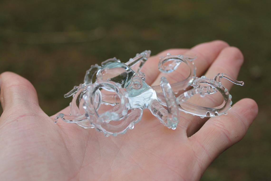 Transparent Blown Glass Octopus, Ocean, Octopus Sculpture