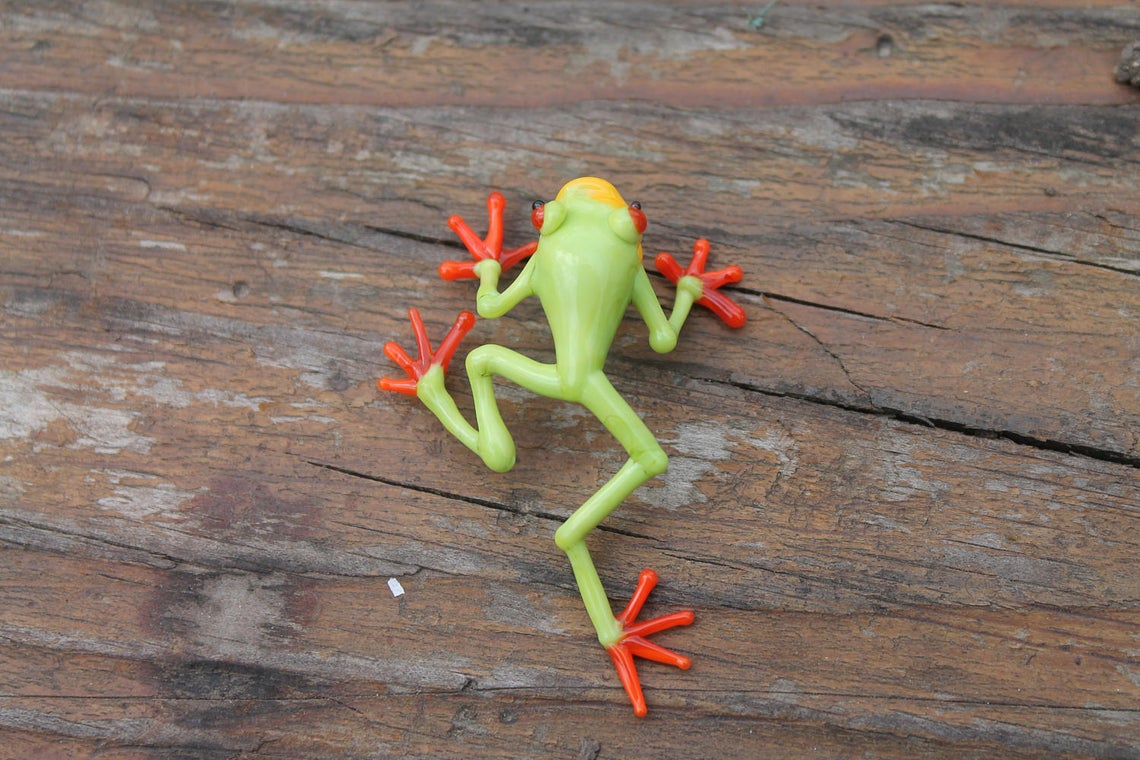 Callidryas tree frog Blown Glass Frog Sculpture poison dart frog lampwork boro toy Glass Frog Miniature Agalychnis callidryas