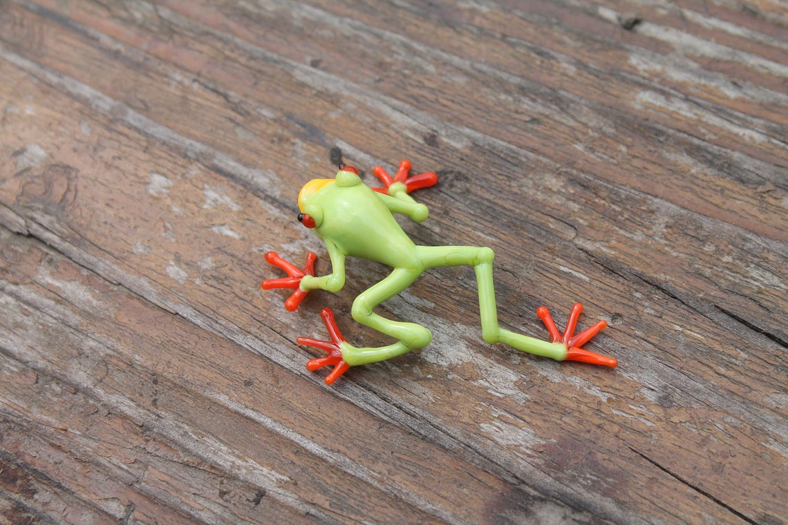 Callidryas tree frog Blown Glass Frog Sculpture poison dart frog lampwork boro toy Glass Frog Miniature Agalychnis callidryas