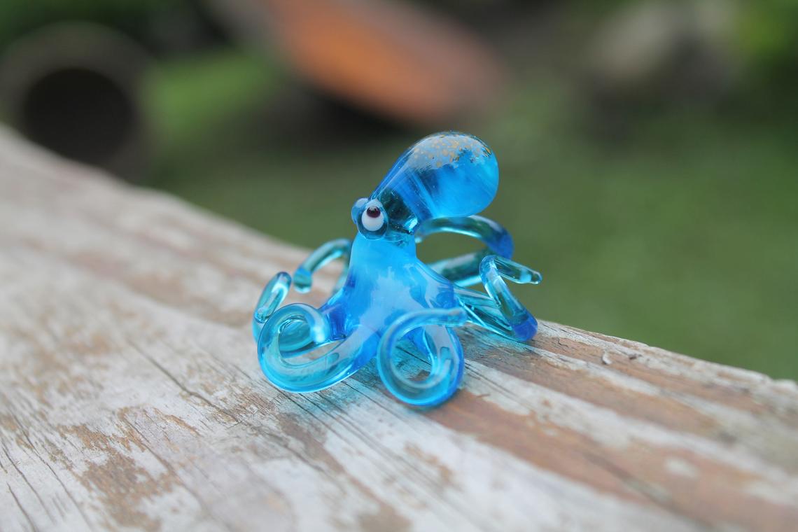 Blue Blown Glass Octopus glass figurine mini
