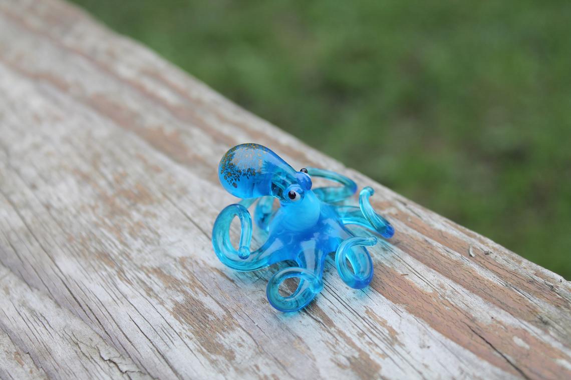 Blue Blown Glass Octopus glass figurine mini