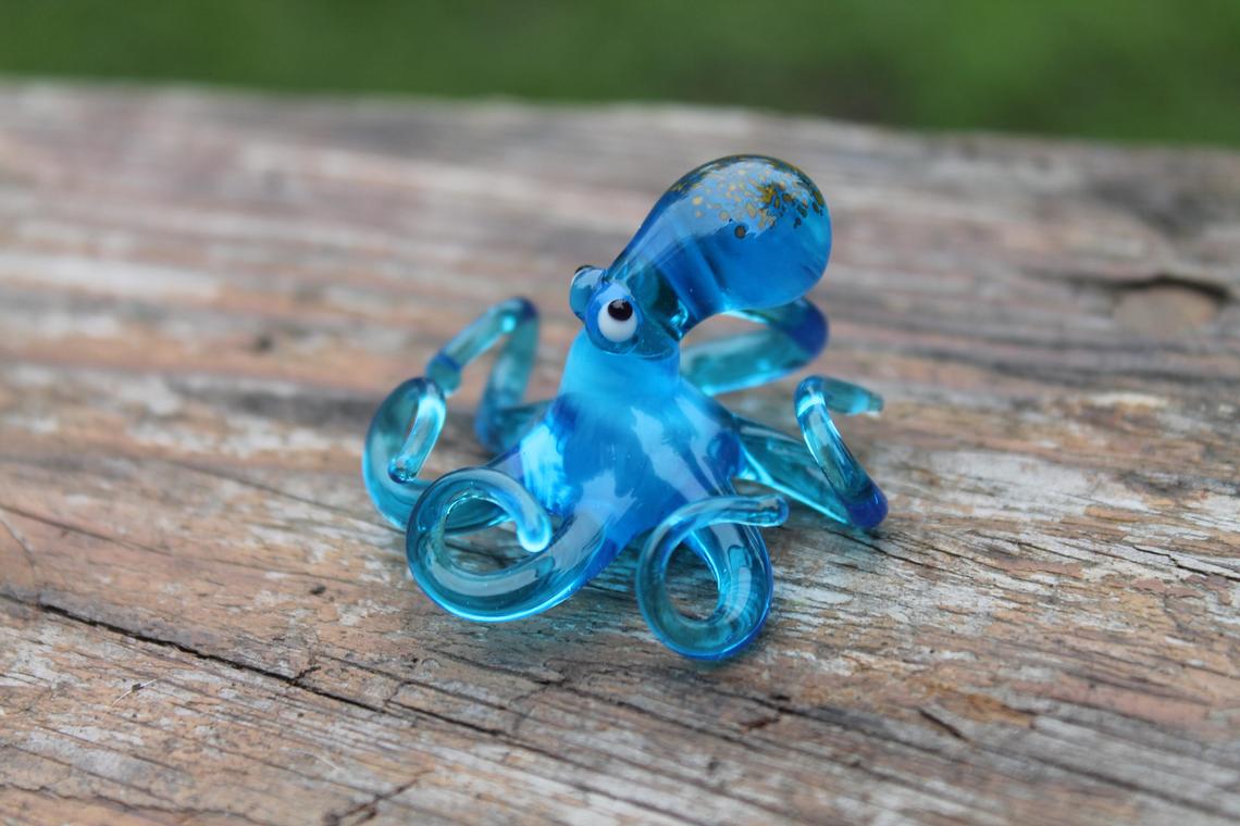 Blue Blown Glass Octopus glass figurine mini